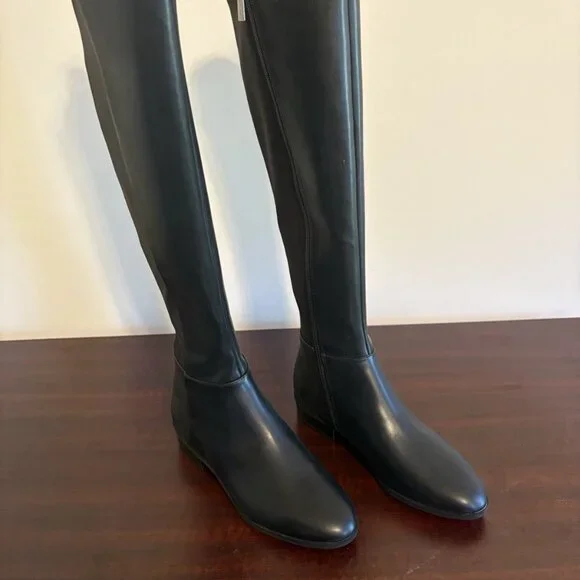 NIB Michael Kors BROMLEY Faux Leather Flat Boot Over the Knee Black 6M - Picture 1 of 6